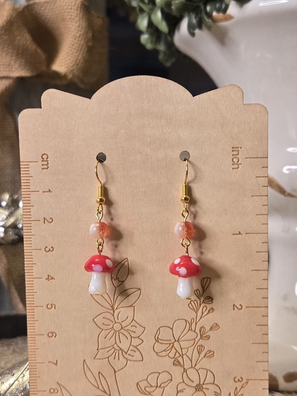 Handmade Red & White Mushroom Drop Earrings - Women Jewelry